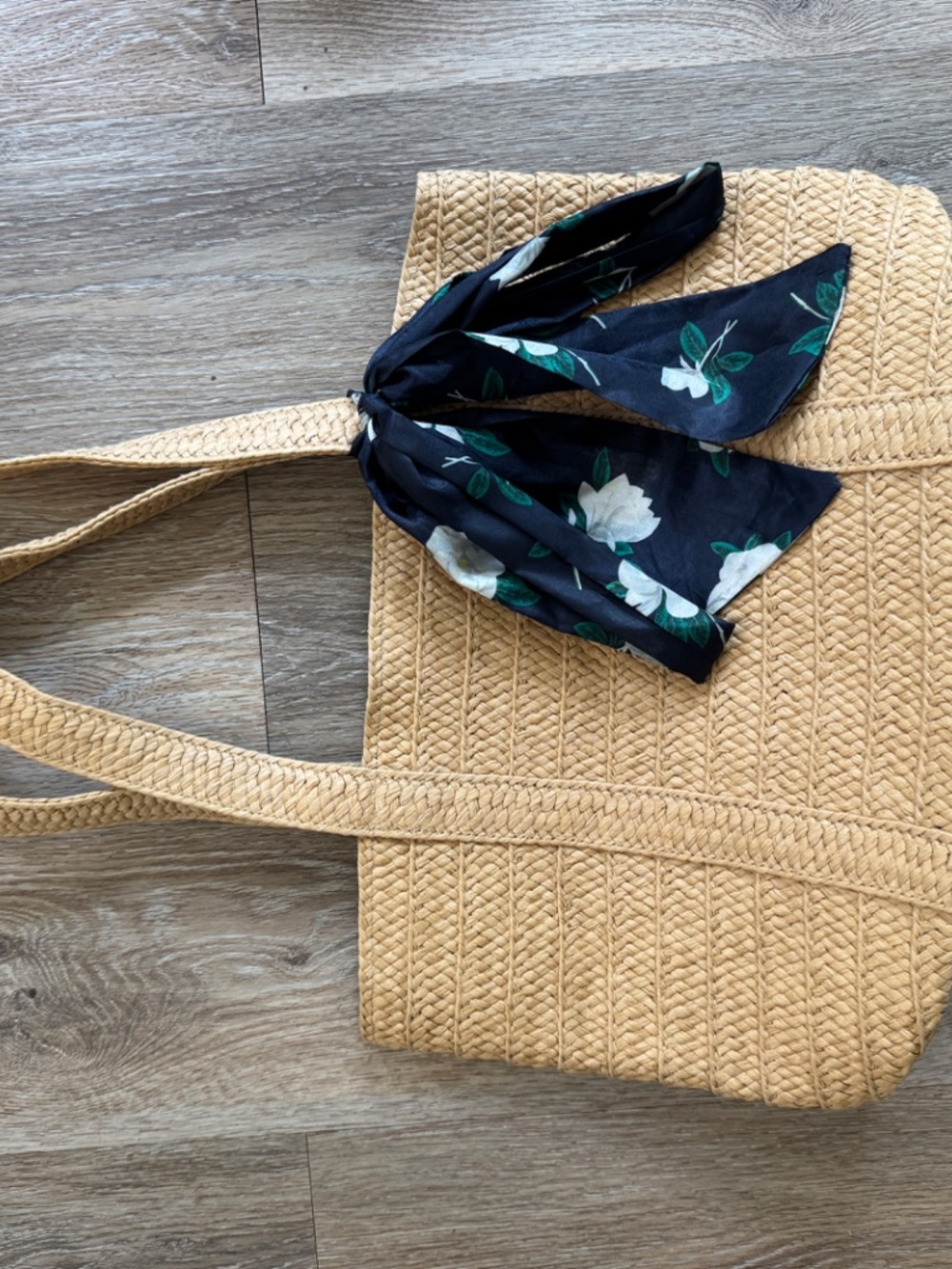 Draper James Straw Tote Beach Bag with Floral Scarf